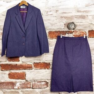 Russ Togs Vintage 70s Union Made In USA Wool Lined Blazer Midi Skirt Suit Set 12